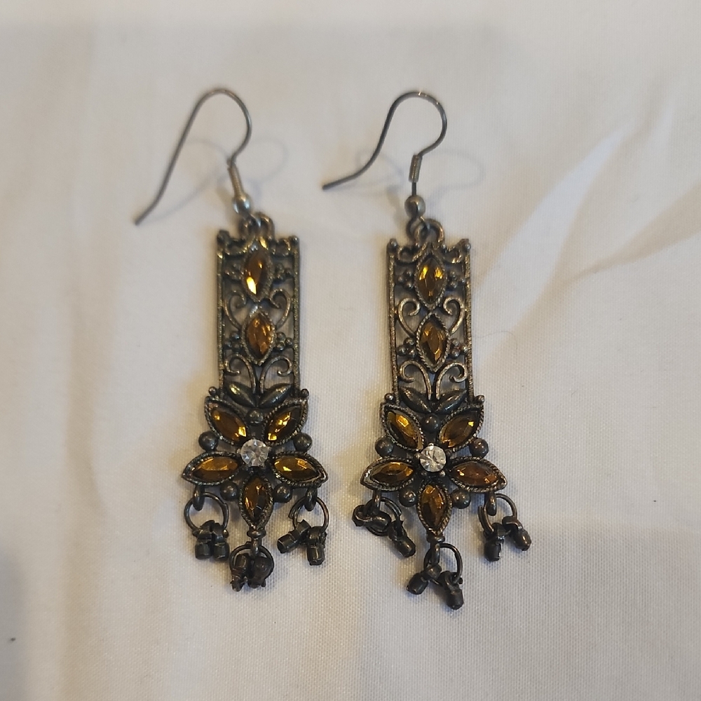 Elegant Orangish Brown Floral Dangle Earrings